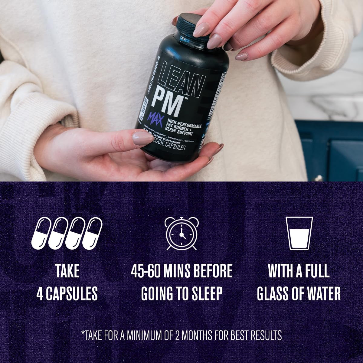 Jacked Factory Lean PM Max - High-Performance Weight Loss, Sleep Support, Fat Burner, & Appetite Suppressant 120 Pills