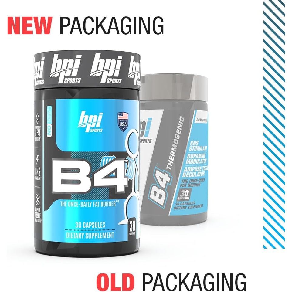 BPI Sports B4 – Extra-Strength Fat Burner –  Caffeine, Niacin, Quercetin, Yohimbine – 30 Servings – 710Mg