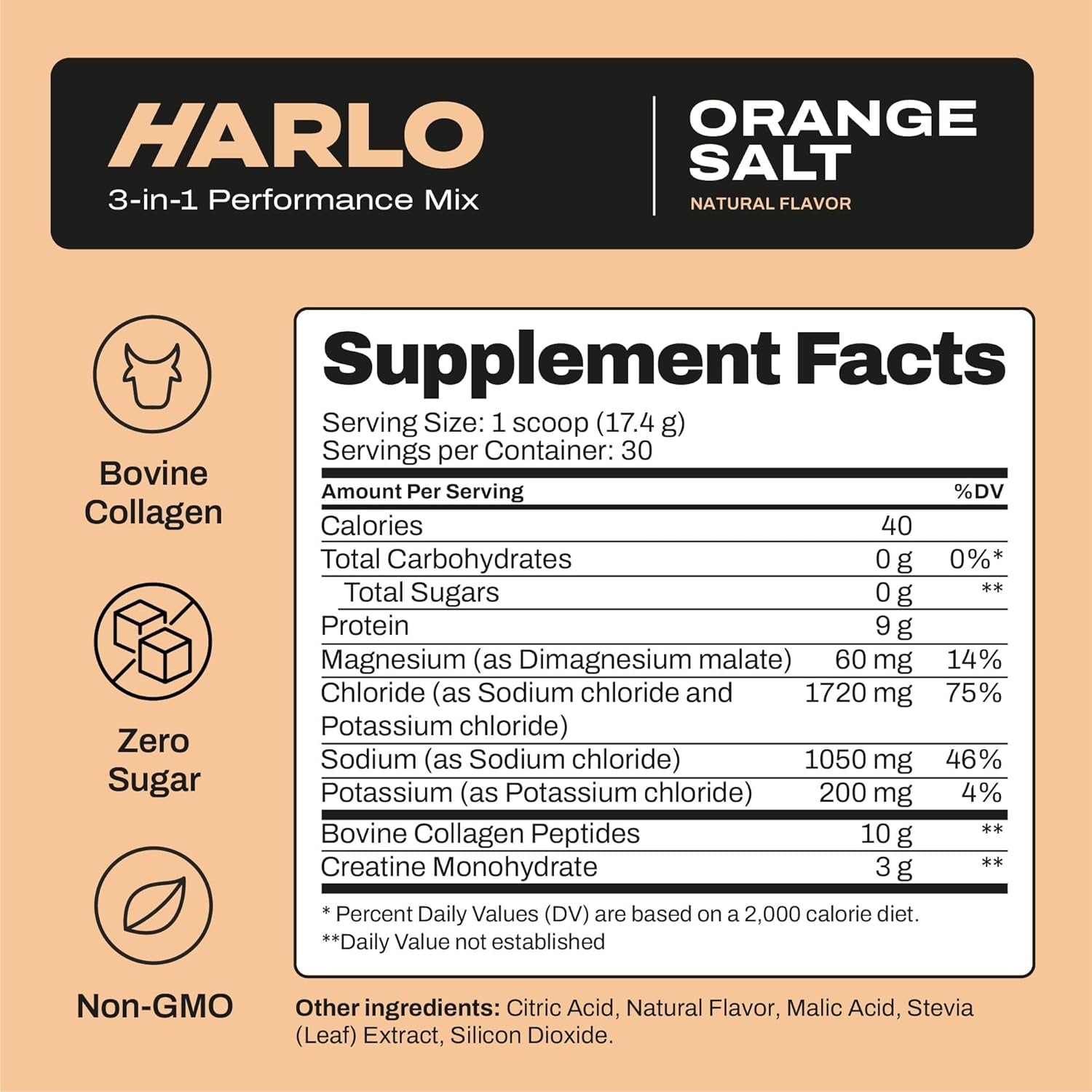 Harlo - Orange Salt Electrolyte Drink Mix with Bovine Collagen & Creatine - Post Workout Recovery