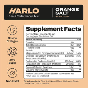 Harlo - Orange Salt Electrolyte Drink Mix with Bovine Collagen & Creatine - Post Workout Recovery