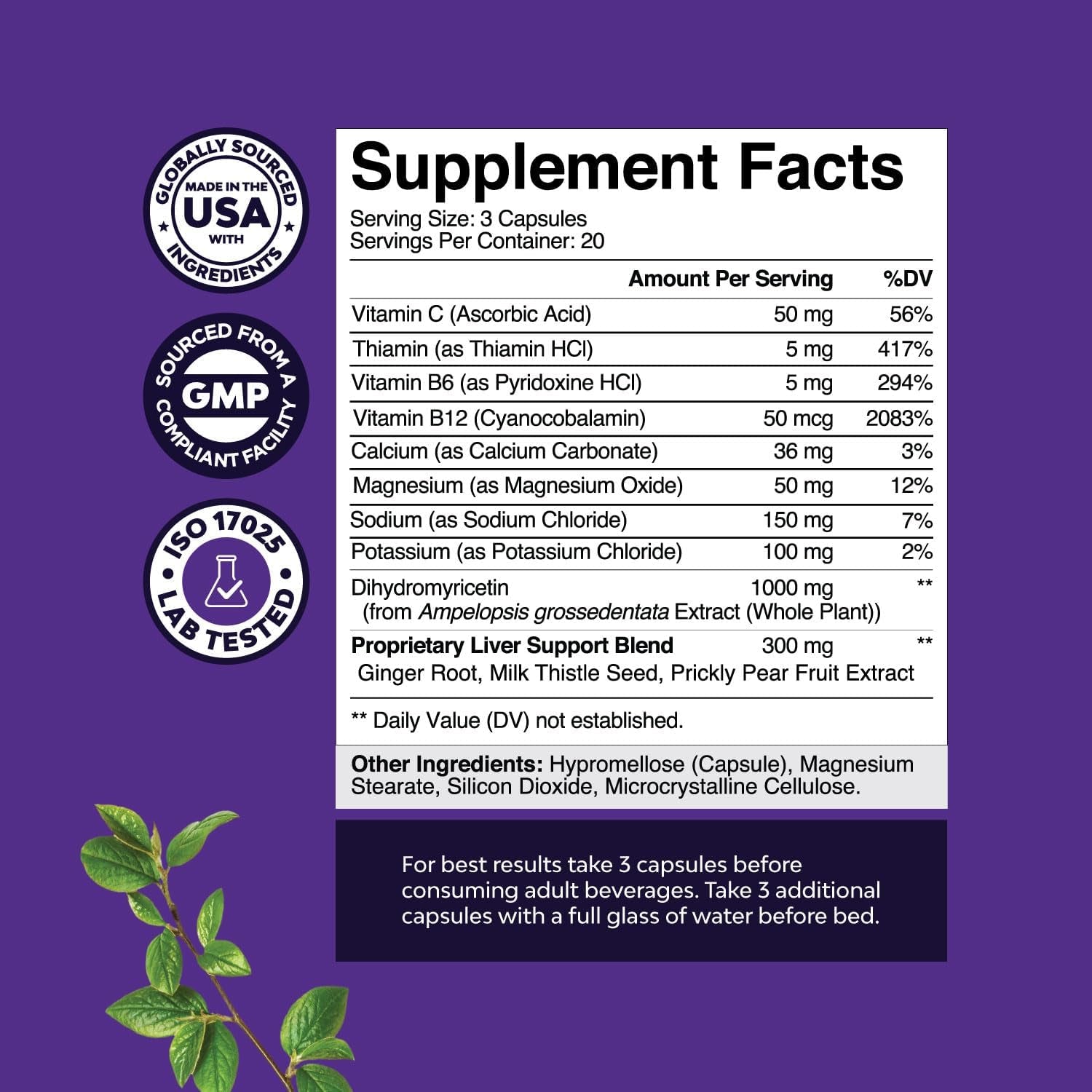 Nighttime Liver Detox & Hydration Pills - Pre and Post Drinking Recovery Liver Support Supplement (60 Capsules)