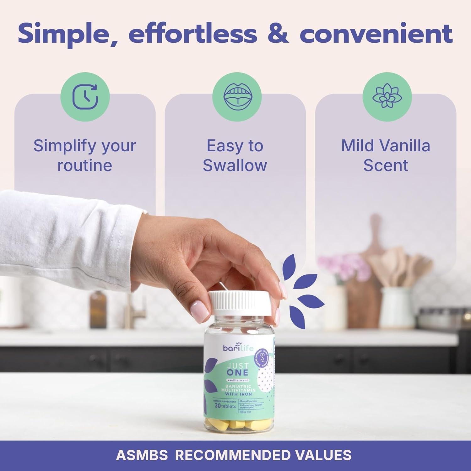 Just One - Once Daily Bariatric Multivitamin with Iron, 90 Count for Gastric Sleeve and Gastric Bypass.