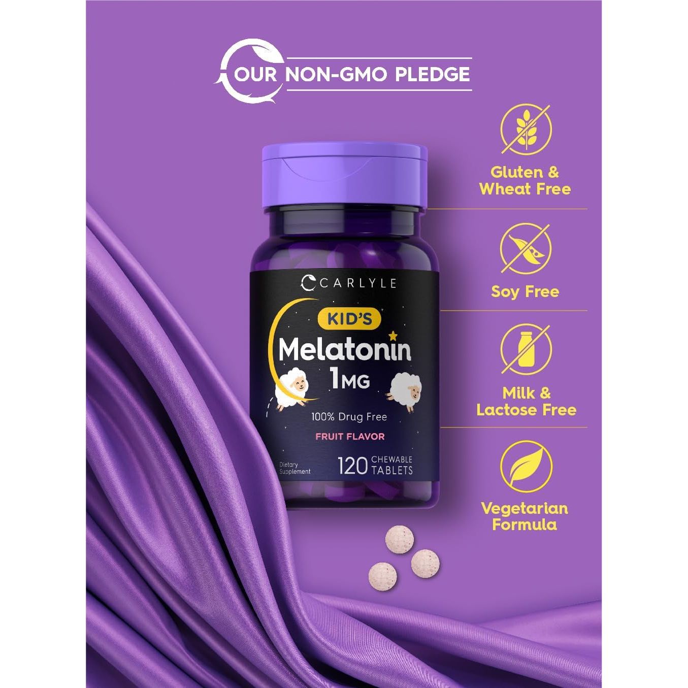 Carlyle Kids Melatonin 1Mg | Fruit Flavor - 120 Chewable Tablets