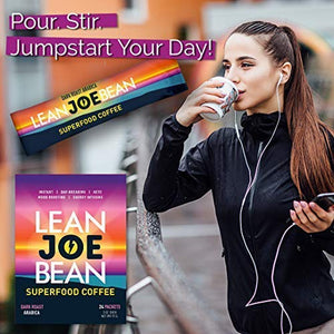 Lean Joe Bean  Organic Instant Keto Coffee with Mushrooms, MCT, Collagen, Turmeric, Probiotics & Folate |(24 Count)