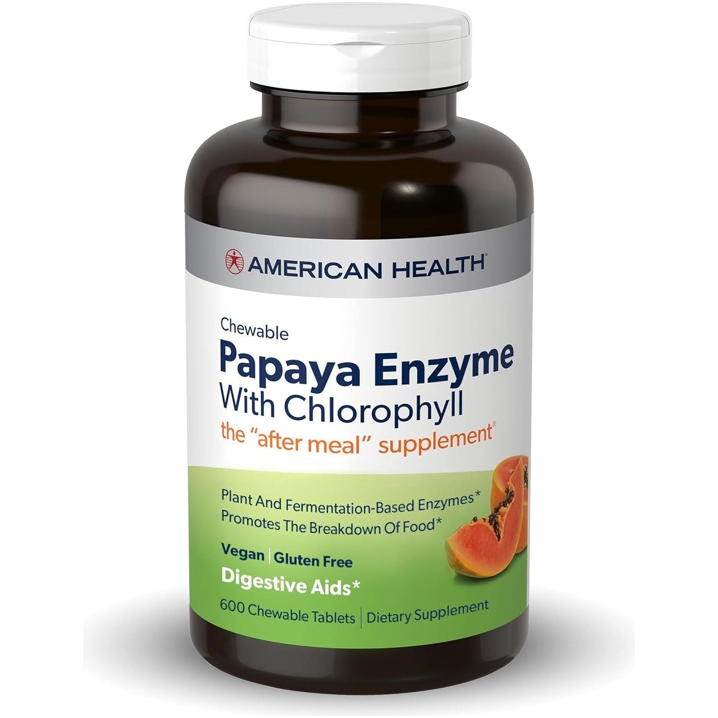 American Health Papaya Enzyme with Chlorophyll Chewable Tablets - 600 Count/200Servings