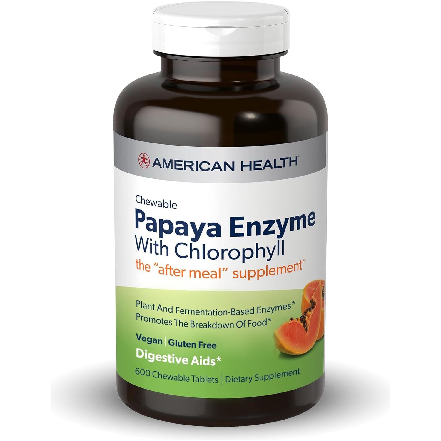 American Health Papaya Enzyme with Chlorophyll Chewable Tablets - 600 Count/200Servings