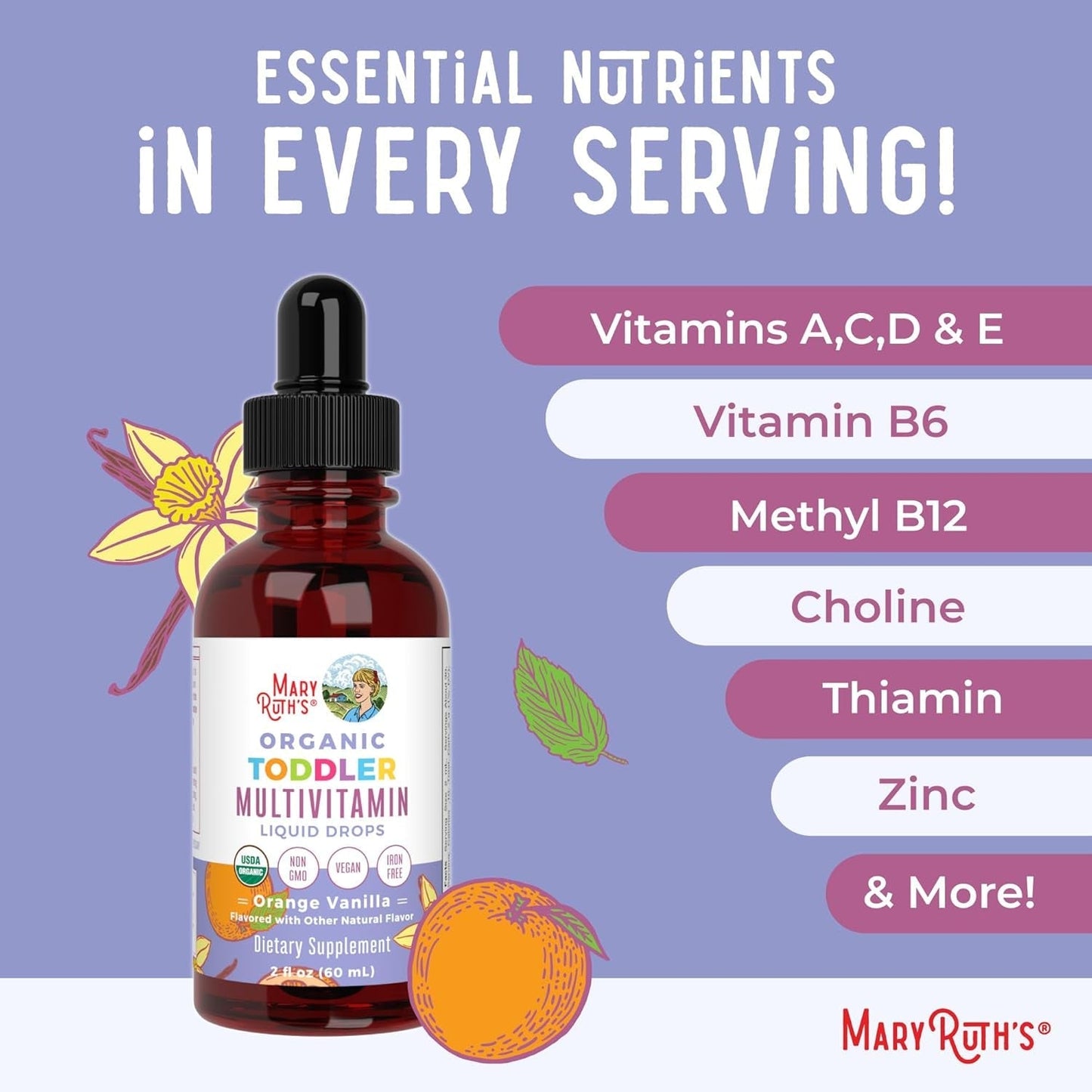 Maryruth Organics Kids Multivitamin for Toddlers for Kids Ages 1-3 | Toddler Immune Support & Overall Wellness | 2 Fl Oz