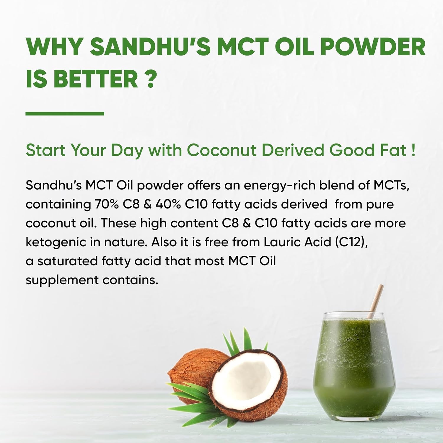 Sandhus’S MCT Oil Powder with Prebiotic Fiber| 35 Servings| Organic - 10.6 Oz