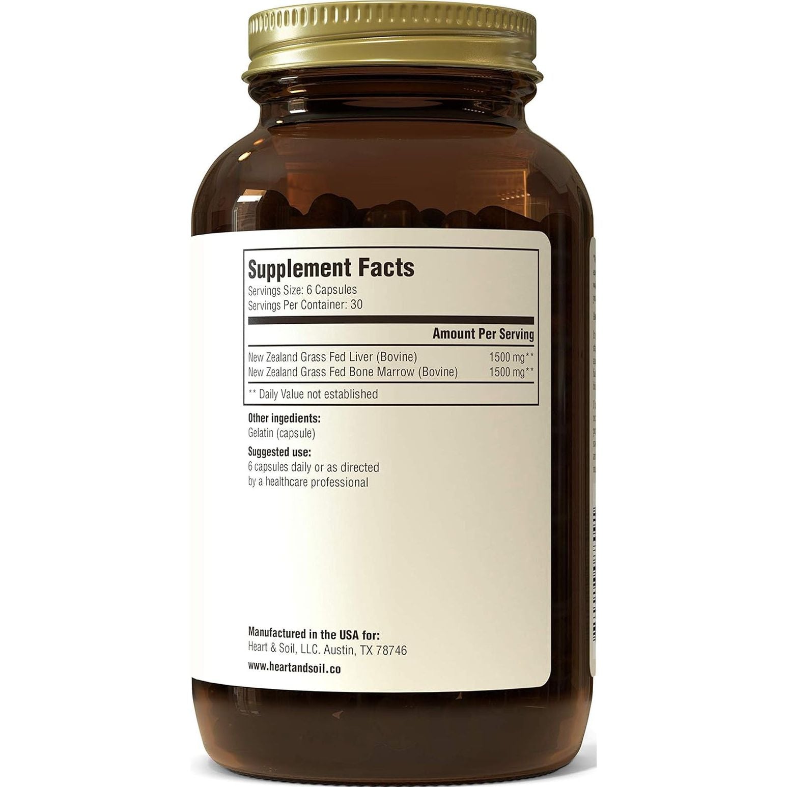 HEART & SOIL - Grass-Fed Bone Marrow and Beef Liver Supplement – 3000Mg for Mood, Bone, Joint, Tissue, Skin Health 180 Capsules