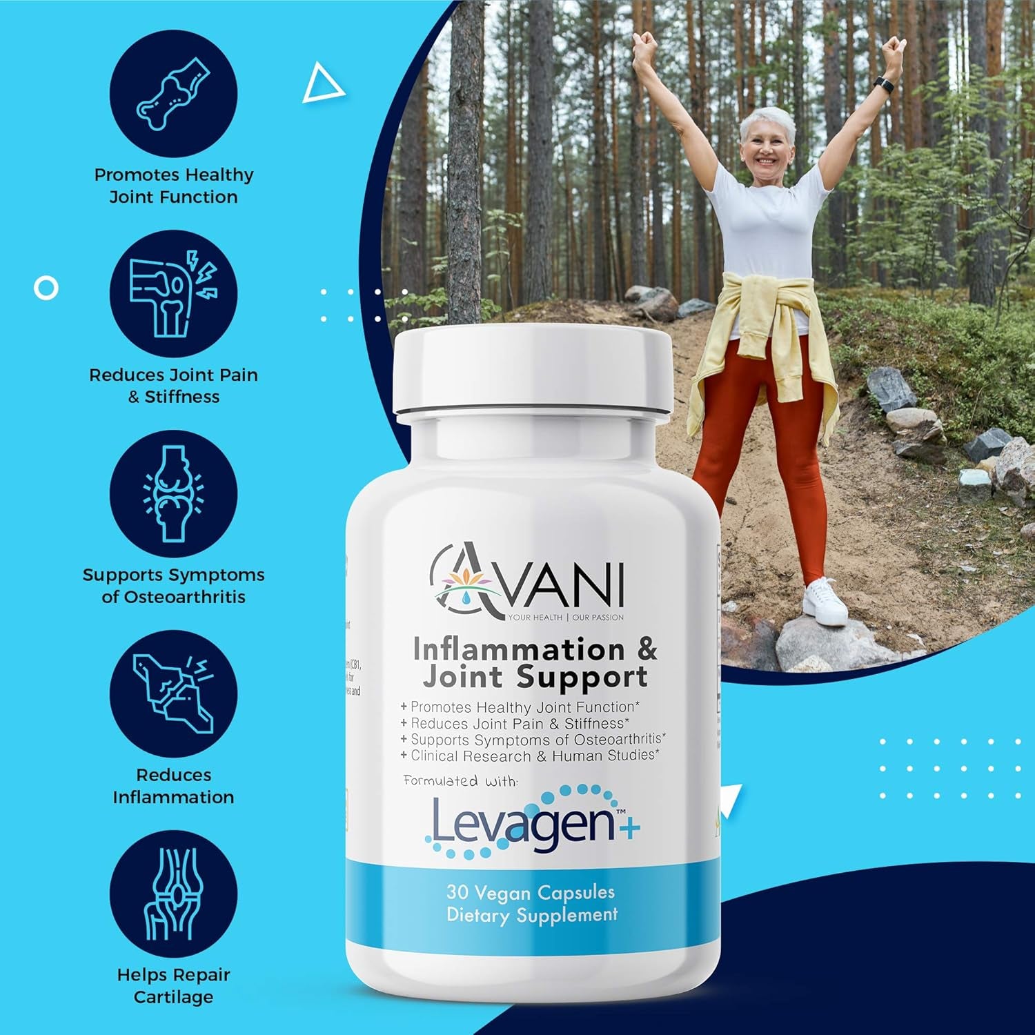 Levagen Inflammation Supplement - Joint Support and Comfort, Reduce Joint Pain and Stiffness  30 Vegan Capsules