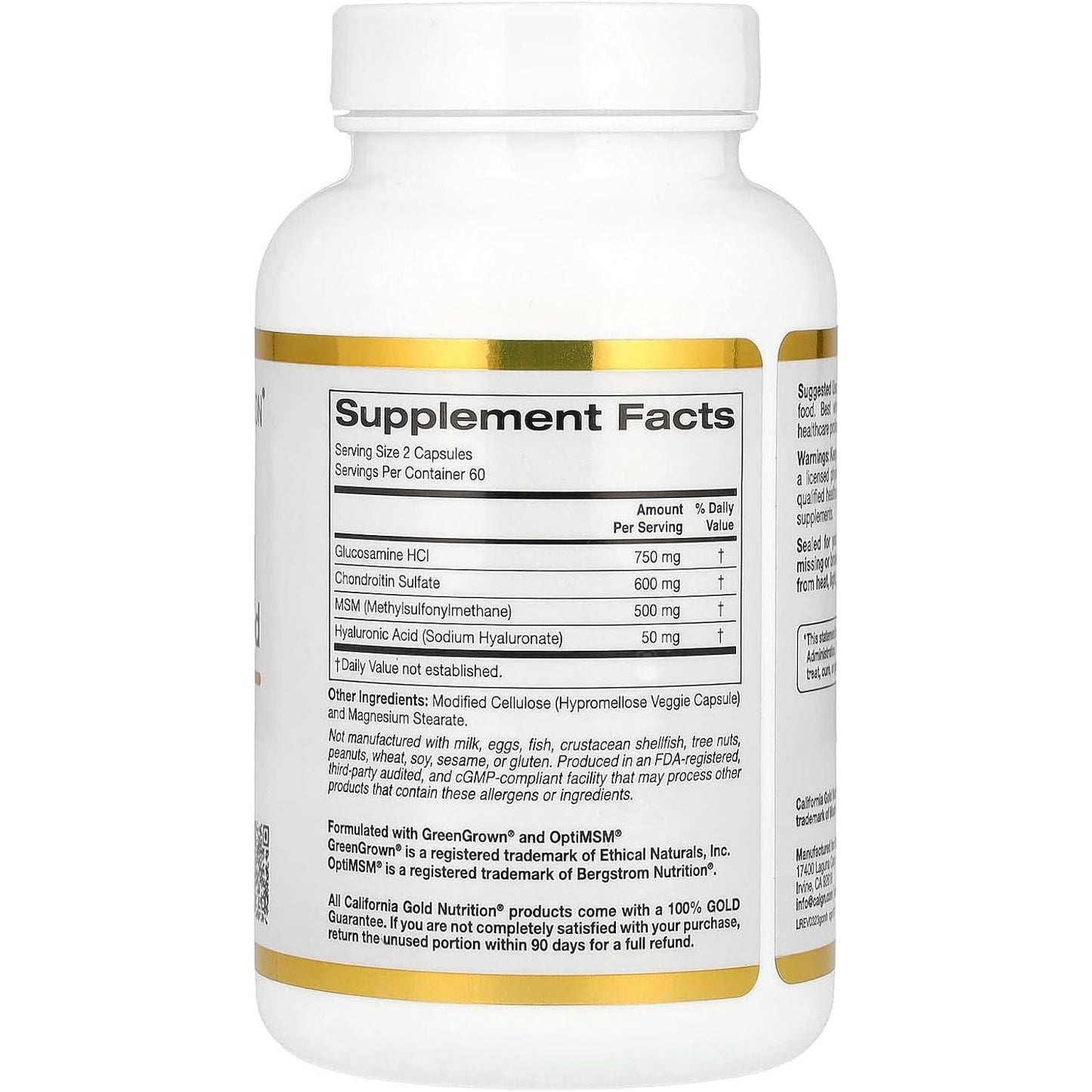 California Gold Nutrition Glucosamine, Chondroitin, MSM plus Hyaluronic Acid, 120 Veggie Caps