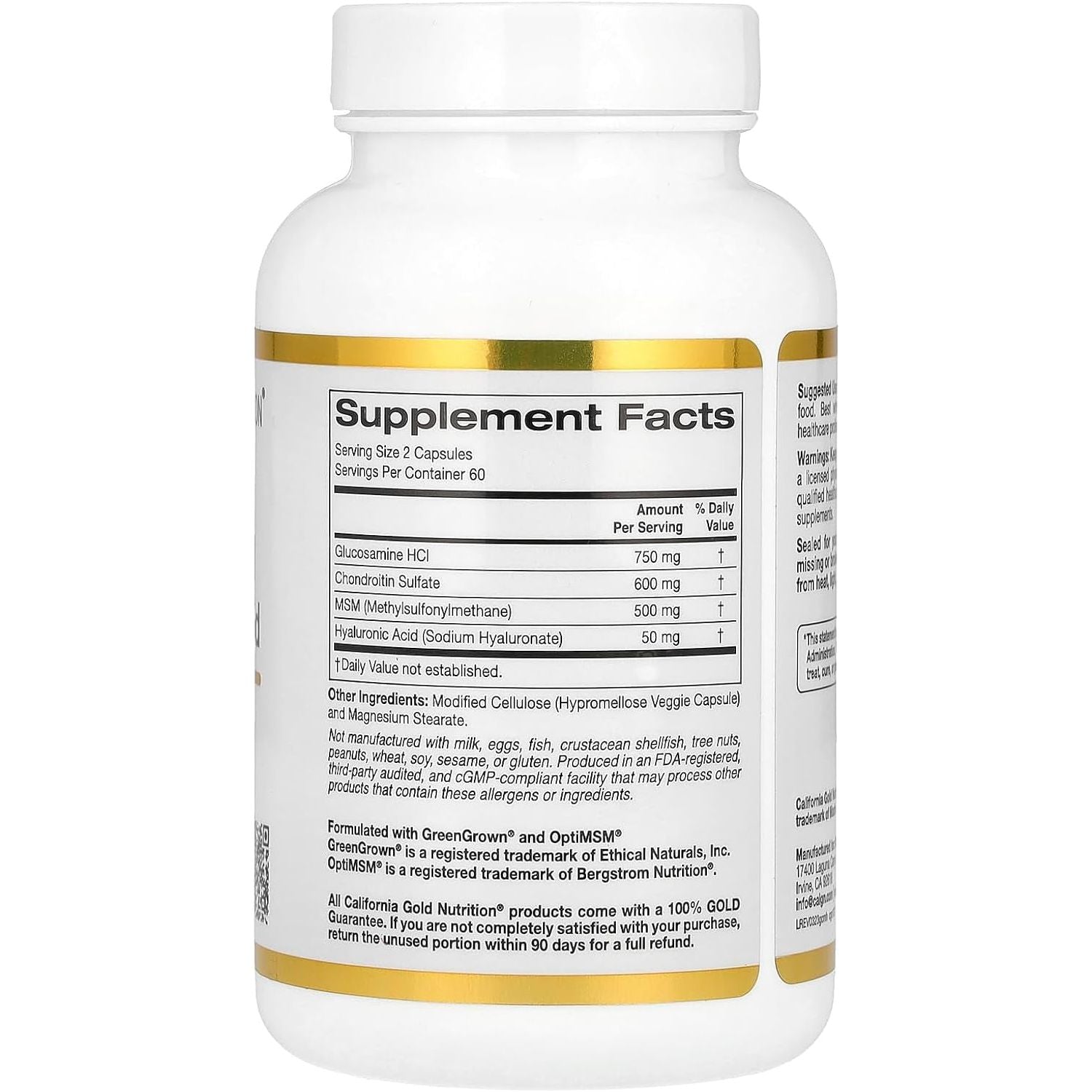 California Gold Nutrition Glucosamine, Chondroitin, MSM plus Hyaluronic Acid, 120 Veggie Caps