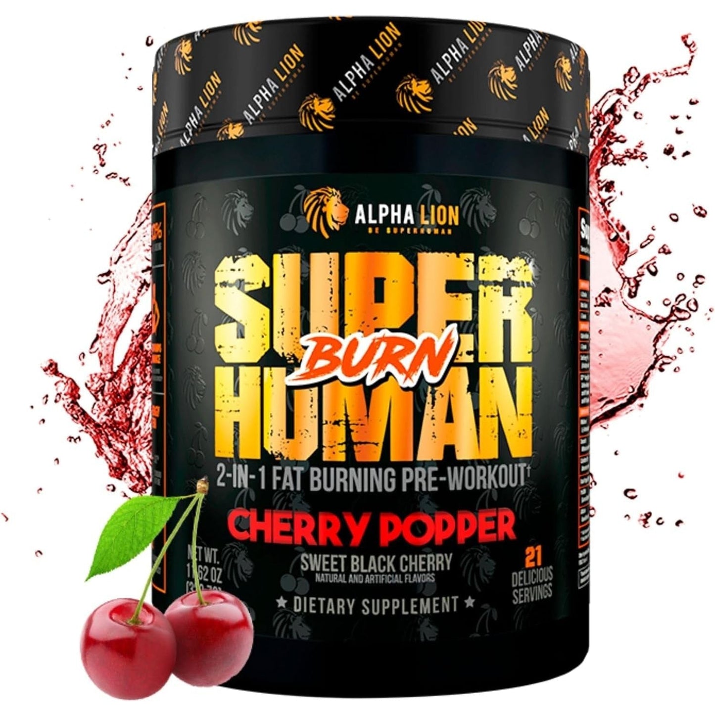 ALPHA LION Superhuman Burn 2-In-1 Metabolism Booster Pre Workout (21 Servings, Sweet Black Cherry Flavor)
