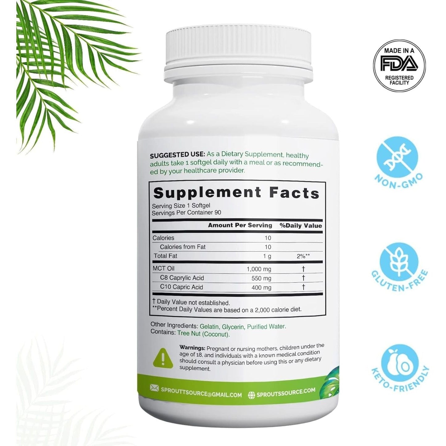 Keto MCT Oil Softgels Premium C8 & C10 Blend for Sustained Energy and Weight Management, 90 Softgels/1000Mg