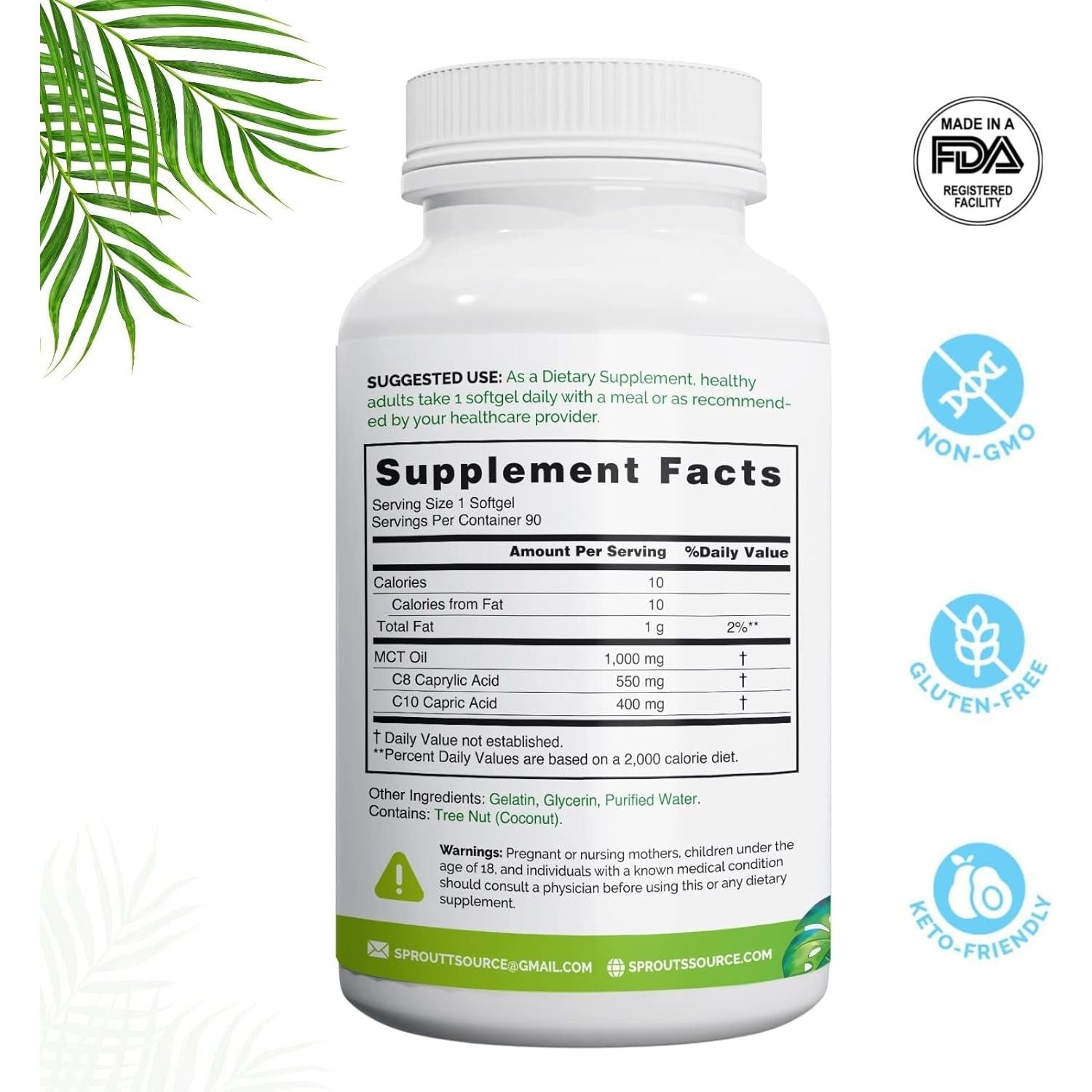 Keto MCT Oil Softgels Premium C8 & C10 Blend for Sustained Energy and Weight Management, 90 Softgels/1000Mg