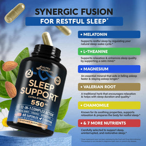 Sleeping Pills for Adults 550Mg Valerian Root | Melatonin 3Mg | L-Theanine | Magnesium 60 Capsules