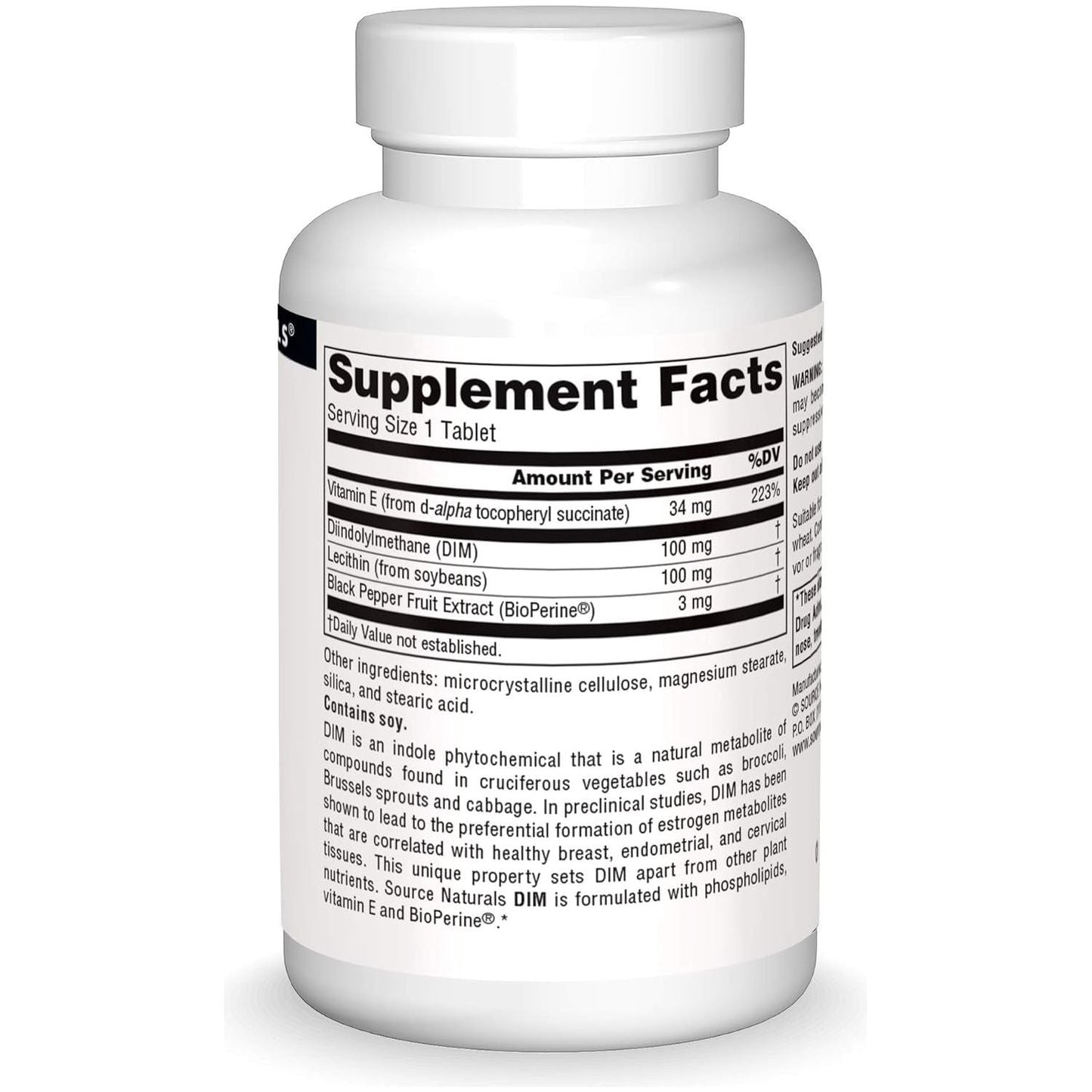 Source Naturals DIM, Diindolylmethane 100Mg with Bioperine, Vitamin E & More - 60 Tablets