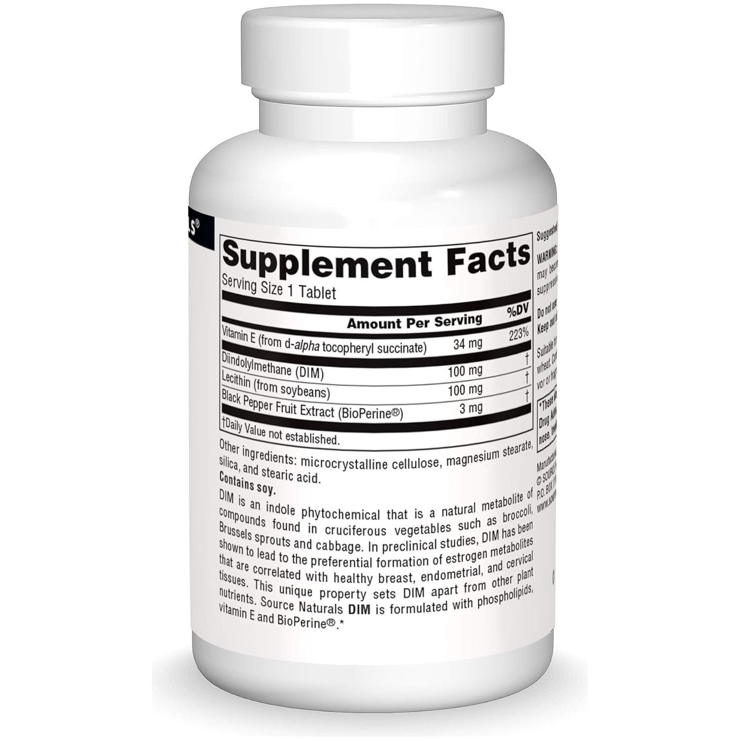 Source Naturals DIM, Diindolylmethane 100Mg with Bioperine, Vitamin E & More - 60 Tablets