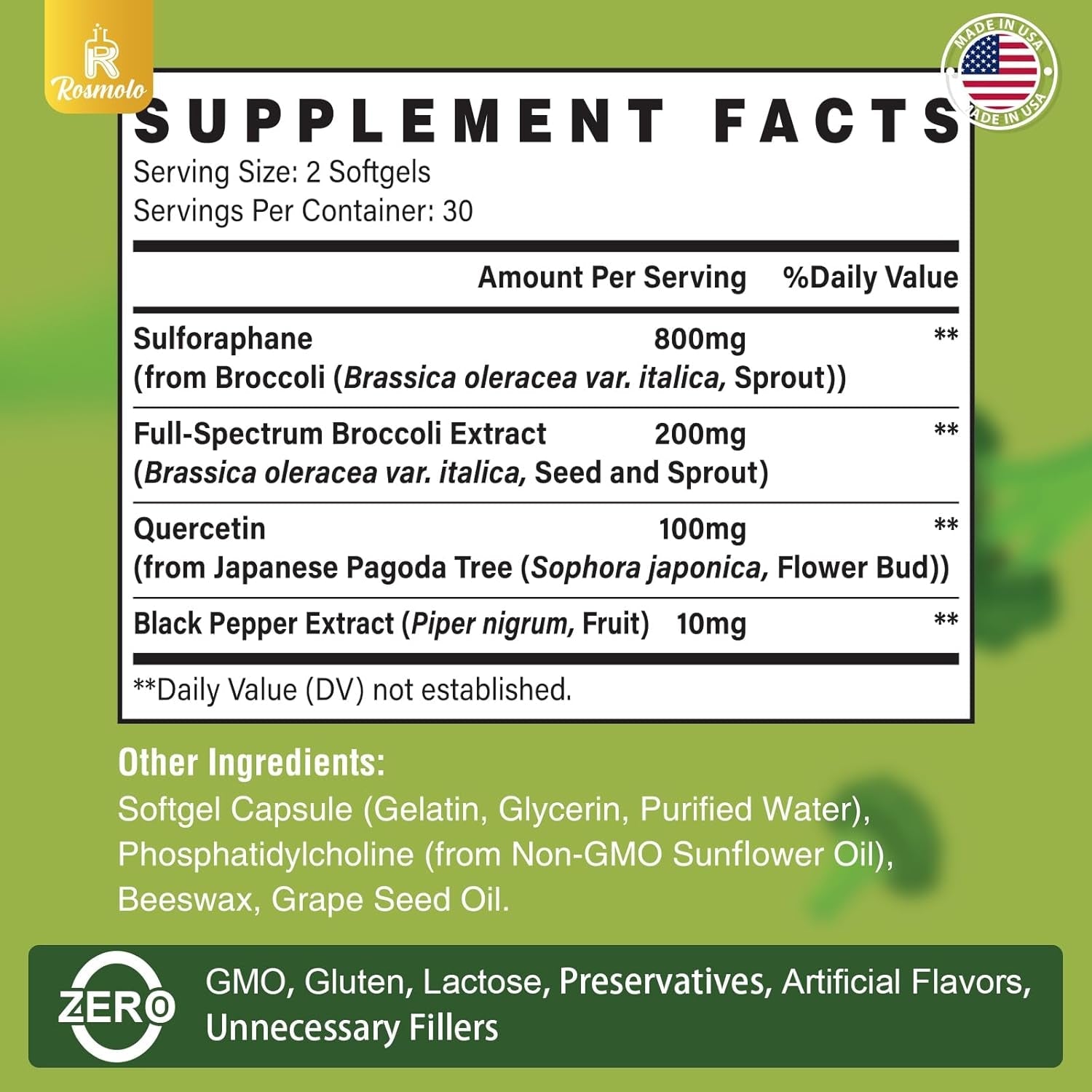 800 MG Liposomal Sulforaphane - Full-Spectrum Broccoli Extract, Antioxidant & Liver Supplement, 120 Softgels