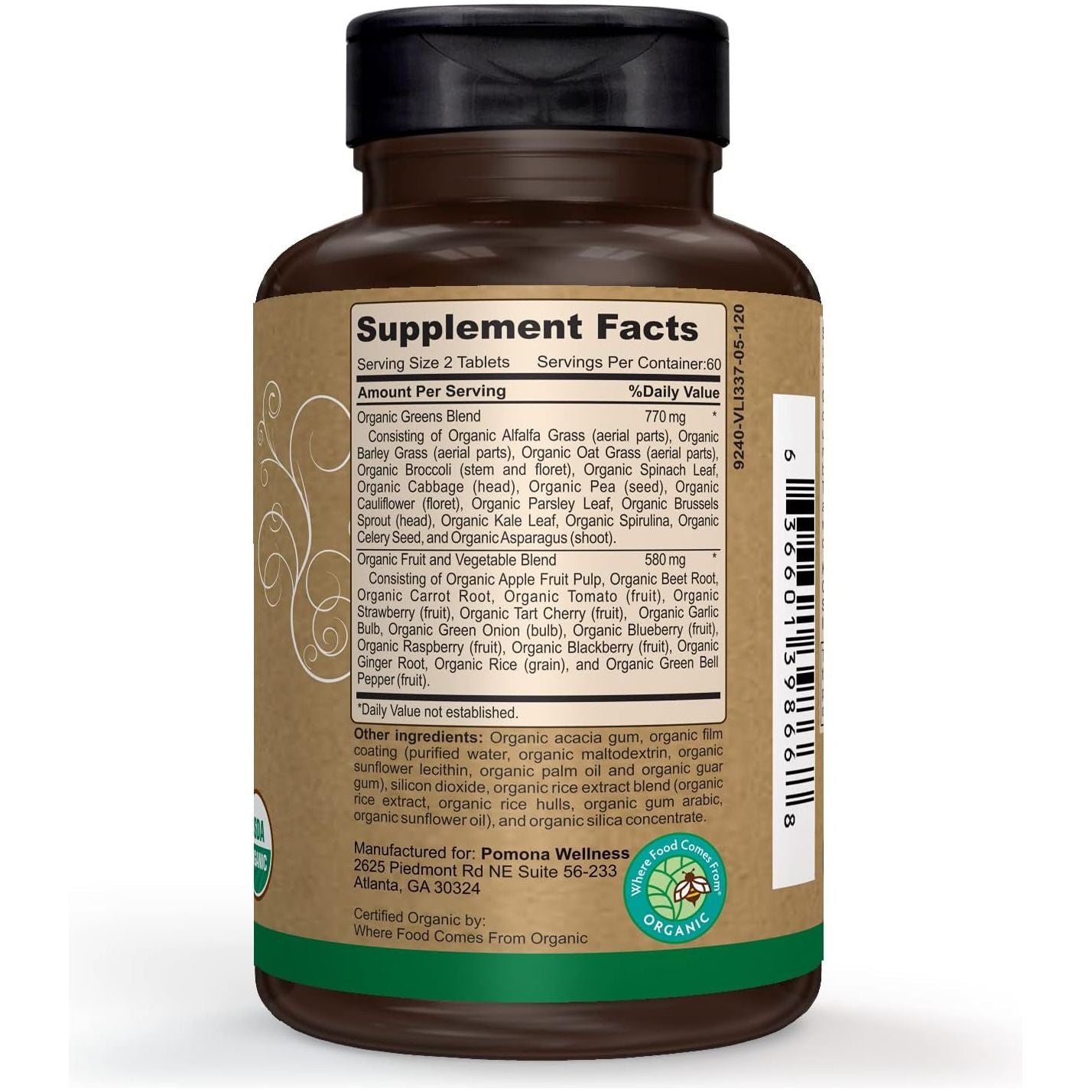 Pomona Wellness Super Greens Supplement, Greens Powder for Bloating and Digestion,120 Tablets