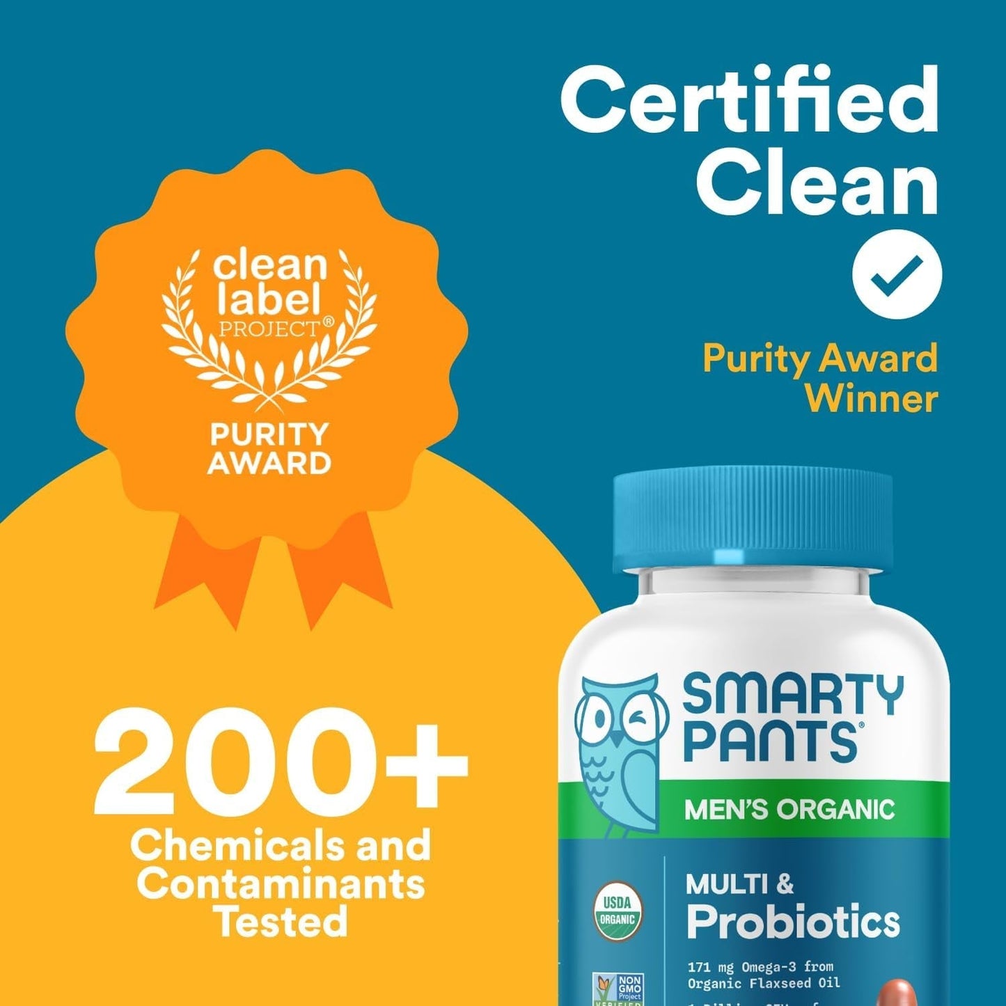 Smartypants Multivitamin for Men, Organic Gummies: Probiotics, for Immune Support, 120 Gummies (30 Day Supply)