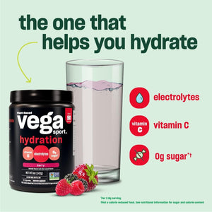 Vega Sport Hydration Electrolyte Powder, Lemonade - Post Workout Recovery Drink 4.9 Oz