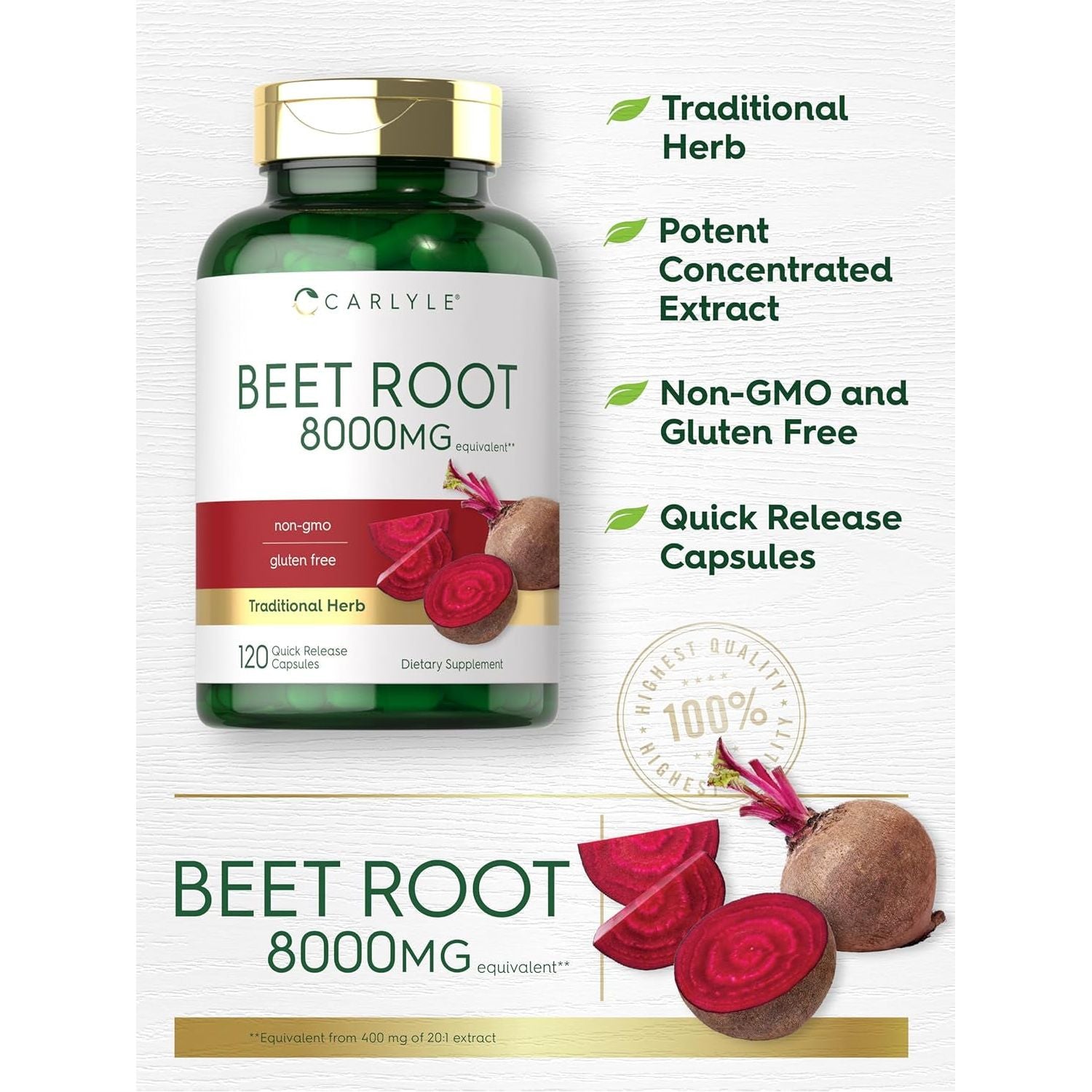 Carlyle Beet Root Capsules | 8000 Mg | 120 Count | Non-Gmo and Gluten Free Supplement