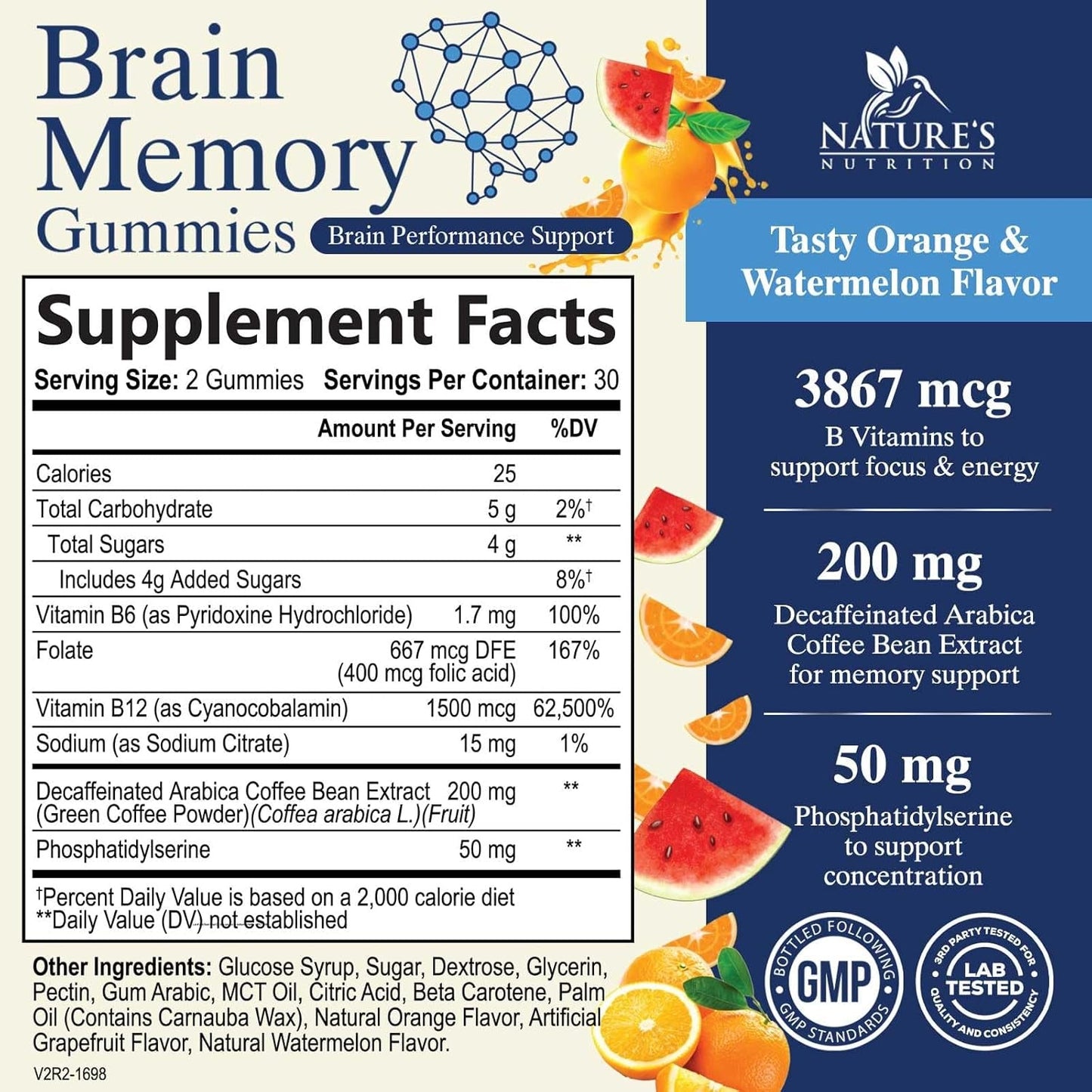 Brain Supplement Gummy for Memory, Focus & Concentration Support Gummies plus Nootropics - 60 Gummies