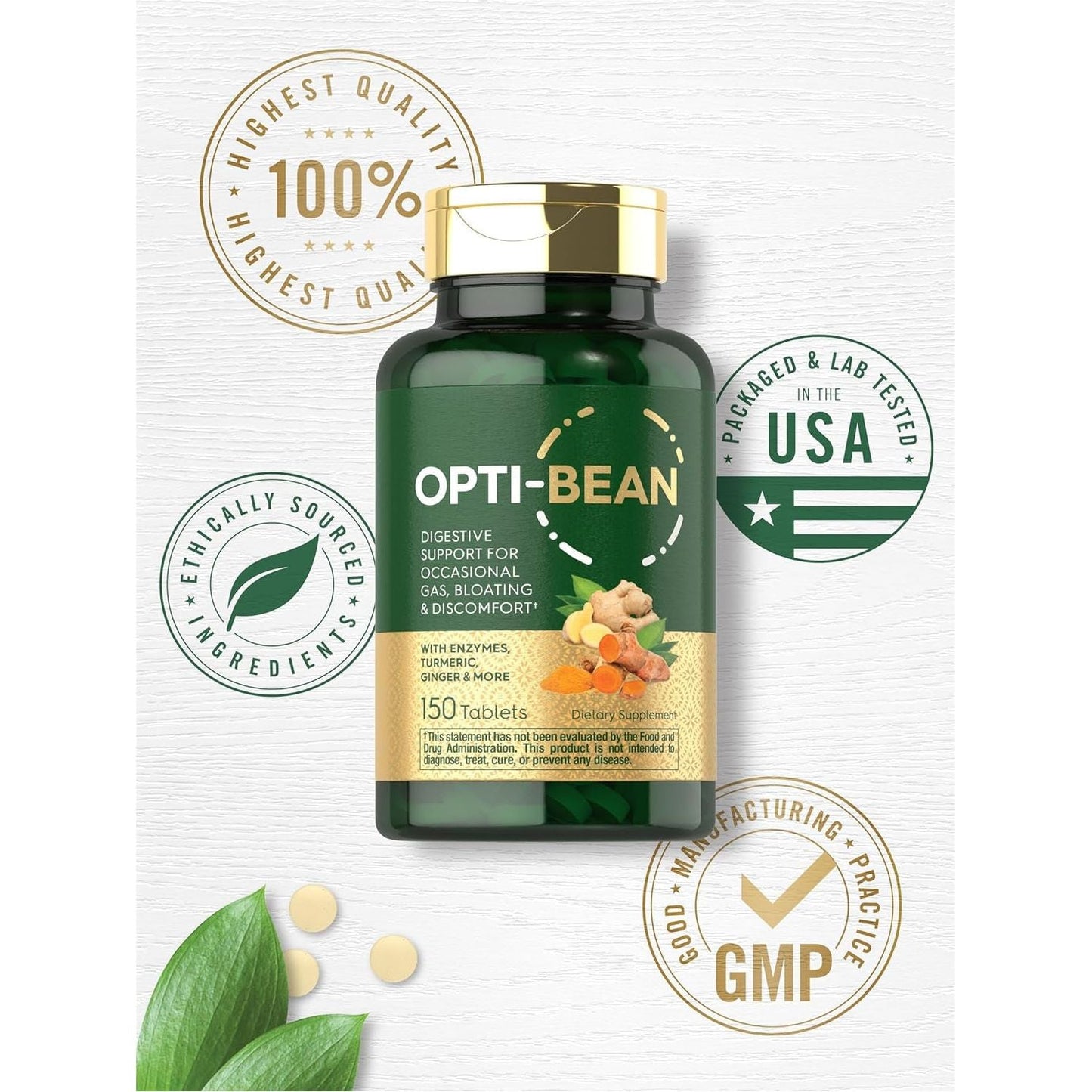 Carlyle Opti-Bean | Digestive Support | Gas, Bloating & Discomfort Enzyme Blend 150 Tablets