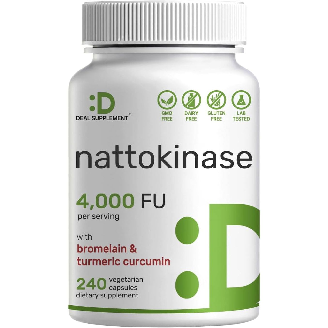 DEAL SUPPLEMENT Nattokinase 4,000 FU per Serving, 240 Capsules  Heart Health & Digestive Enzymes