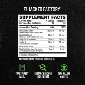 Jacked Factory Testosterone Booster for Men PRIMASURGE - W/Tongkat Ali, Primavie, Ashwagandha 60 Veggie Pills
