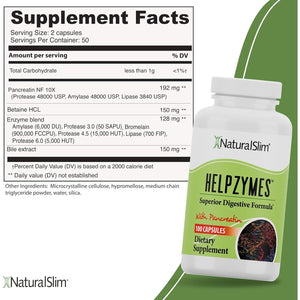 Naturalslim Helpzymes Digestive Enzymes - Superior Digestion Supplements for Gut Health, Bloating & Gas Relief 100 Caps 