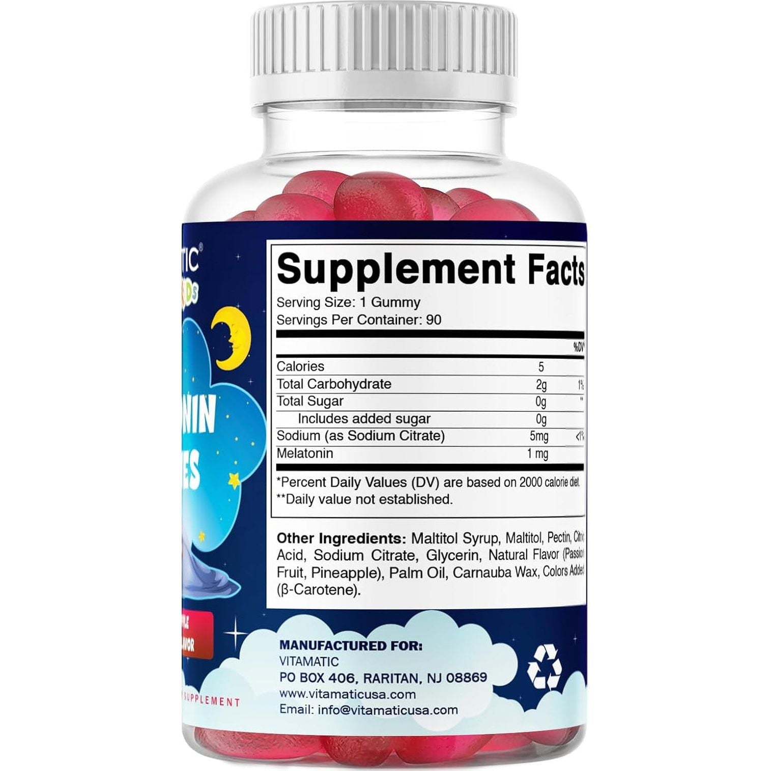 Vitamatic Sugar Free Kids Melatonin 1Mg, 90 Gummies 90 Days Supply