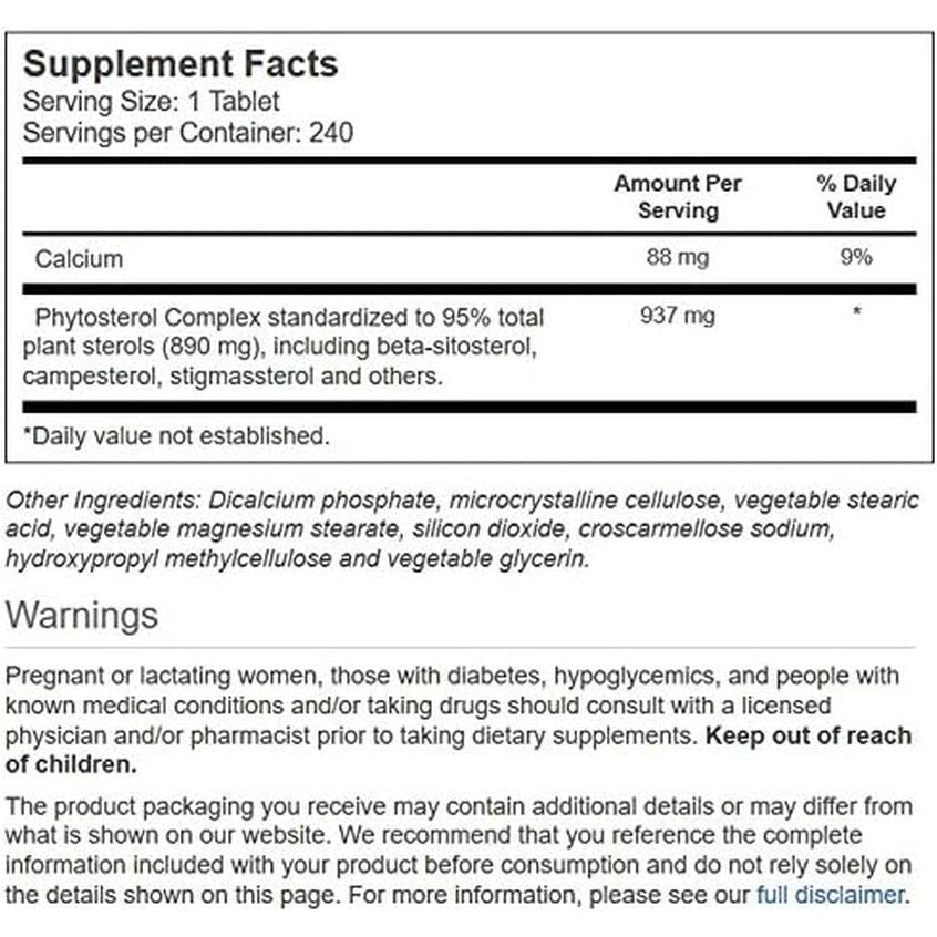 Vitacost Synergy Phytosterol Complex with Beta-Sitosterol -- 240 Tablets