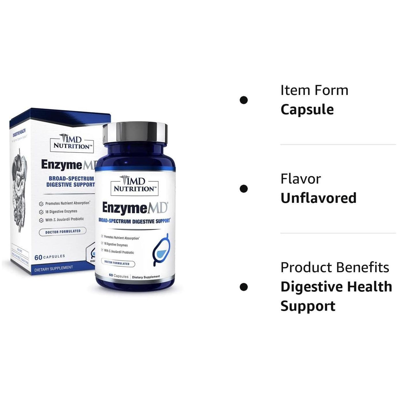 1MD Nutrition Enzymemd - Digestive Enzymes Supplement - Gas & Bloating Support | 60 Capsules