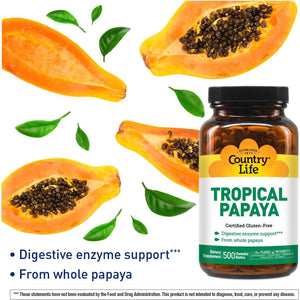 Country Life - Natural Tropical Papaya Enzyme - 500 Chewable Wafers