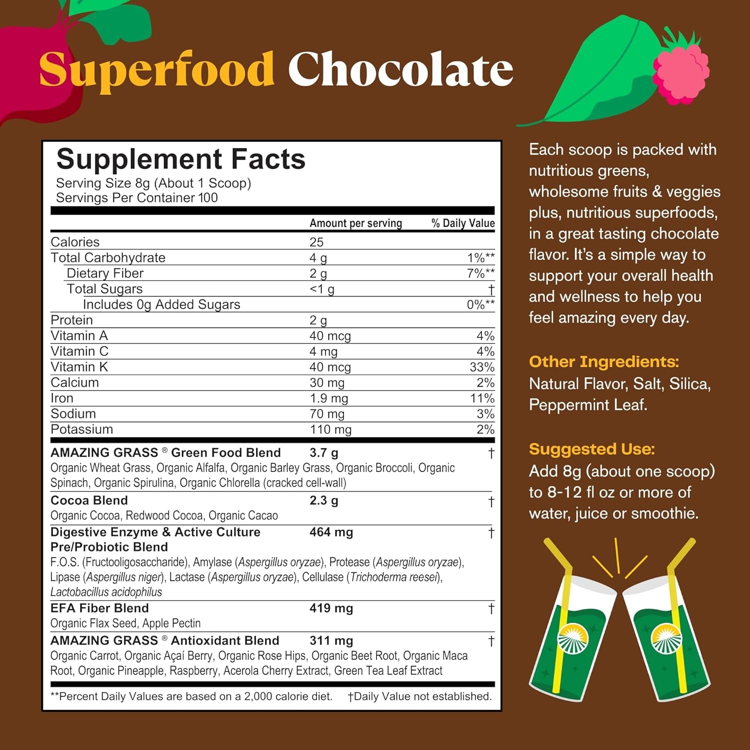 Amazing Grass Greens Superfood Powder: Greens Powder with Digestive Enzymes & Probiotics,100 Servings