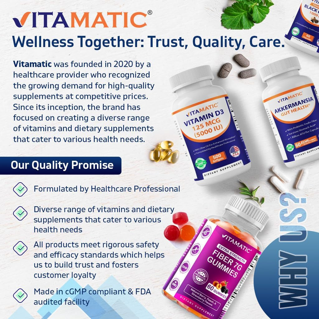 Vitamatic Berberine Supplement 500Mg - 60 Vegetable Capsules - Made in the USA 