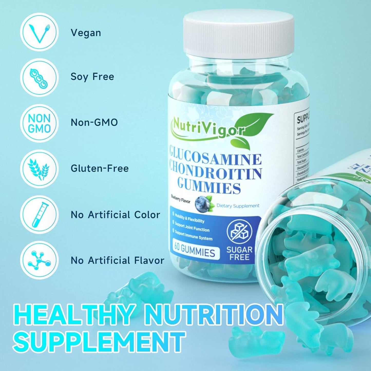 Glucosamine Chondroitin Gummies, Extra Strength Joint Support Supplement 60 Count