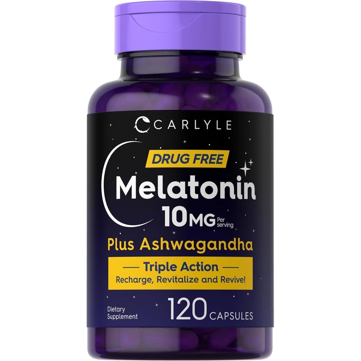 Carlyle Melatonin 10Mg with Ashwagandha | Triple Strength Formula 120 Capsules