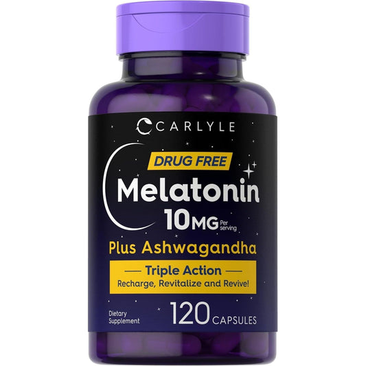 Carlyle Melatonin 10Mg with Ashwagandha | Triple Strength Formula 120 Capsules