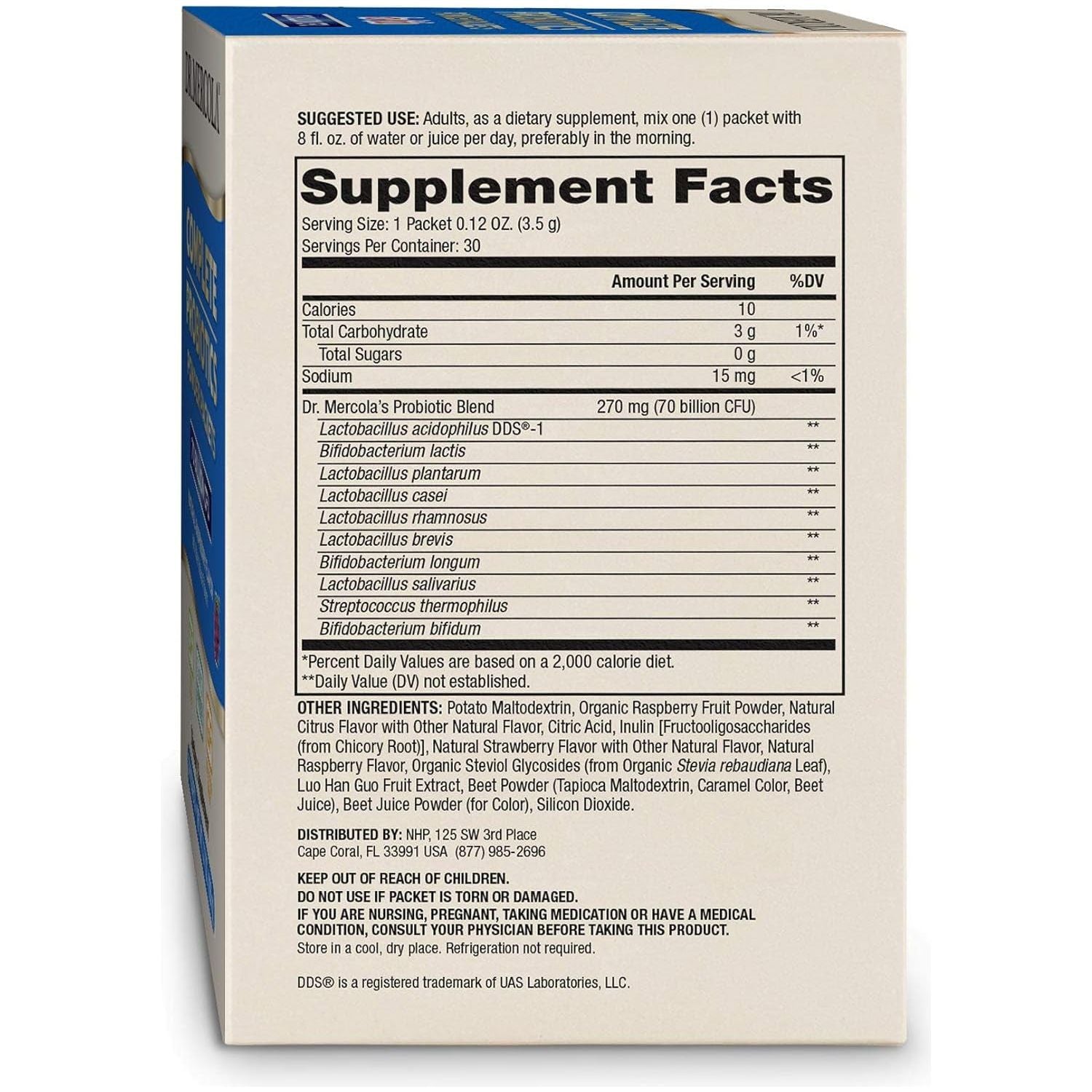 Dr. Mercola Complete Probiotics Powder Packets, 30 Servings 70 Billion CFU