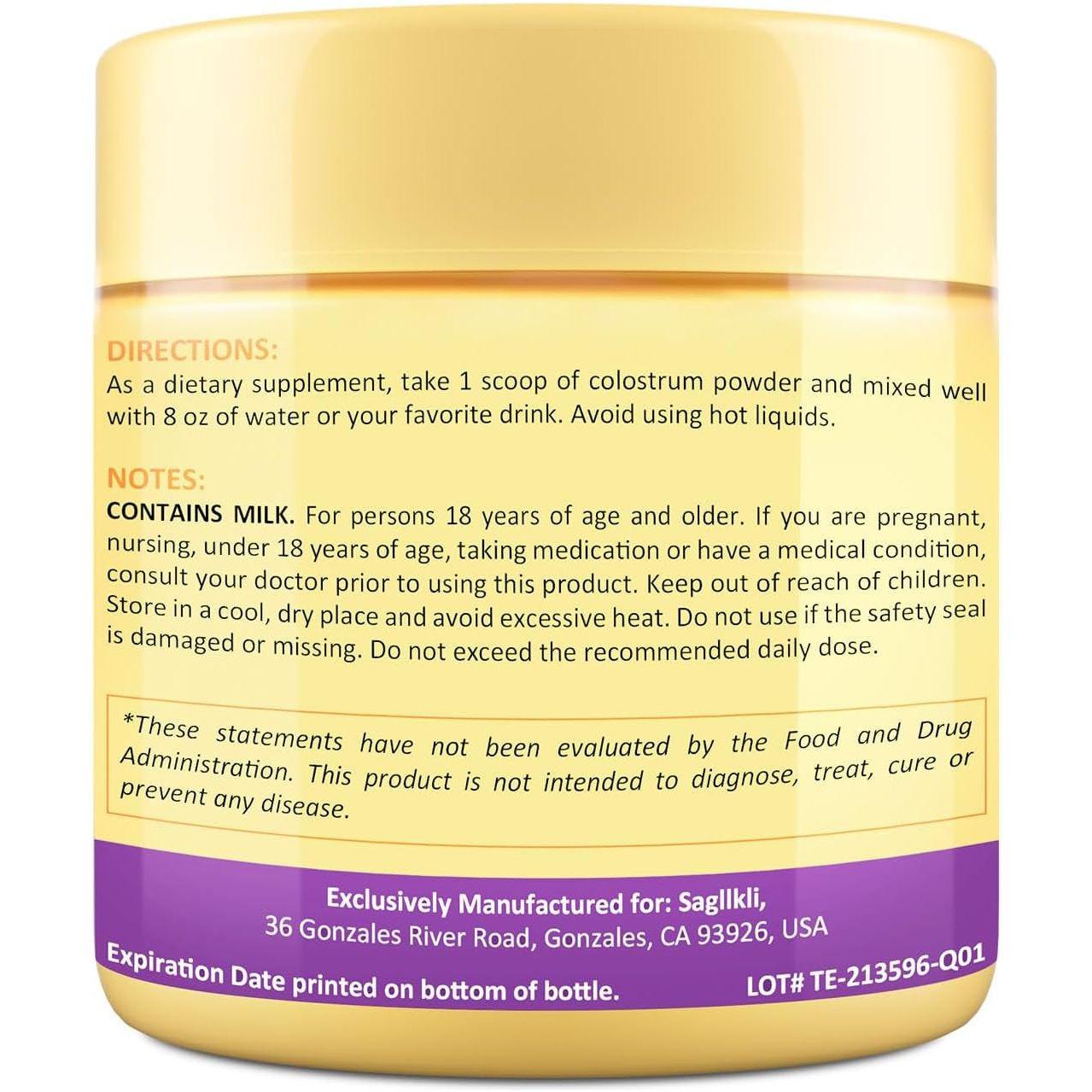 Colostrum Powder Supplement 5,000 Mg with Prebiotics, Probiotics, Lactoferrin & PRP, 30 Servings.