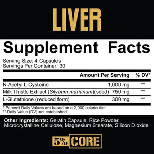 5% Core Liver Support - Liver Cleanse Detox & Repair Supplement (30 Capsules) - Suppviv