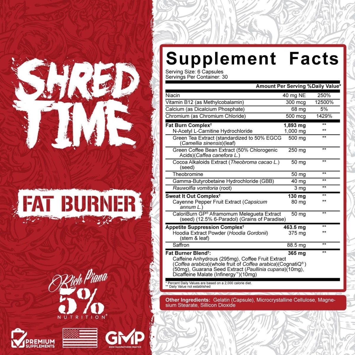 5% Nutrition Shred Time Fat Burner 30 Servings (180 Capsules) - Suppviv