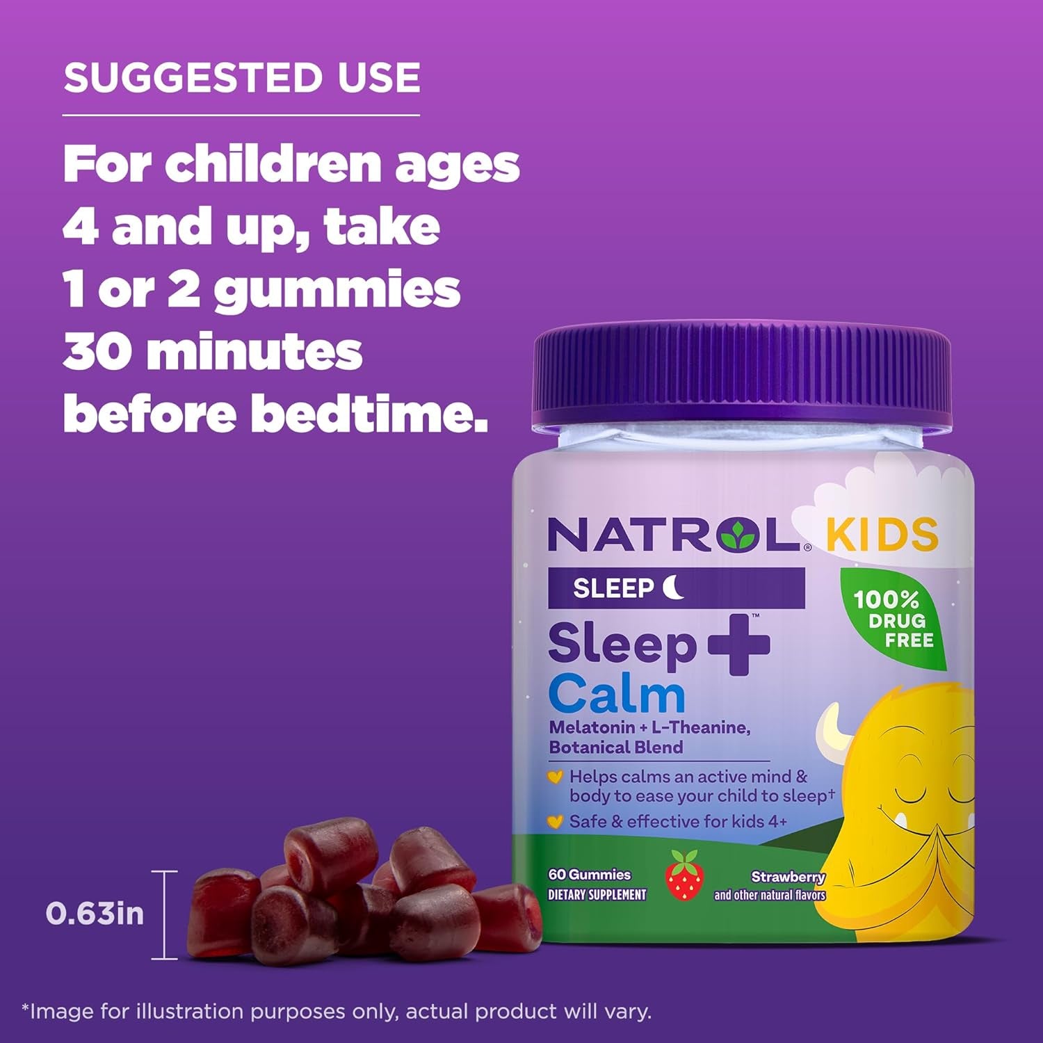 Natrol Kids Sleep+ Calm Melatonin and L-Theanine  60 Melatonin Gummies 60 Day Supply