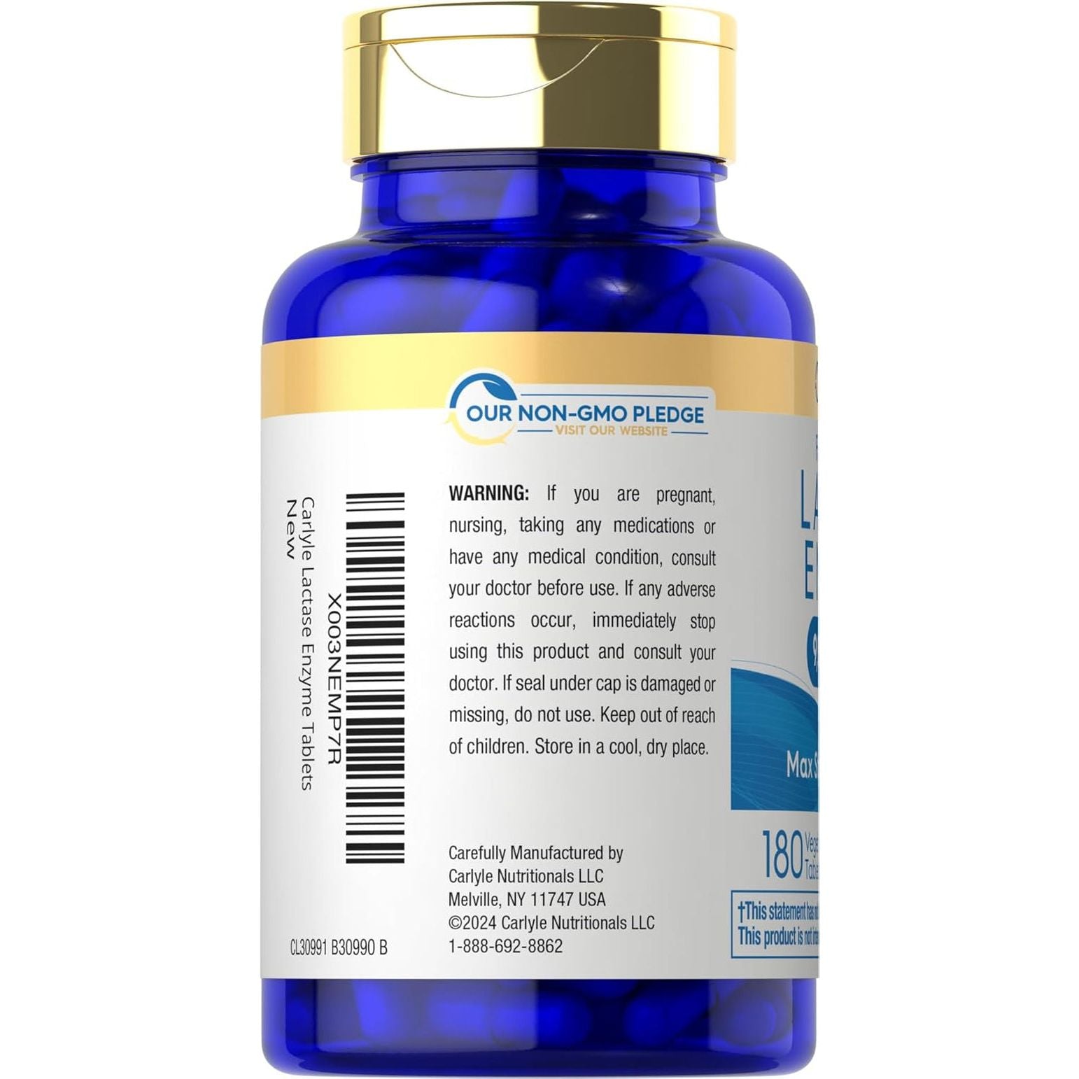 Carlyle Lactase Enzyme Pills 9000 FCC | 180 Tablets | Fast Acting Dairy Relief Supplement