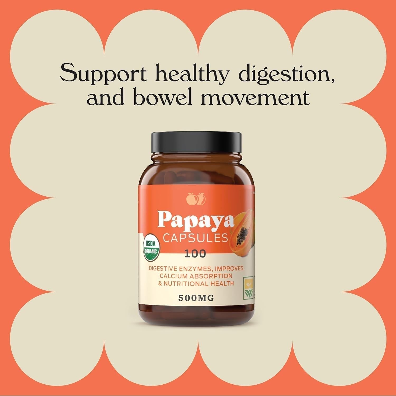 Complete Natural Products Organic Papaya Enzymes & Papain Enzyme Capsules - 500Mg 100 Pills,