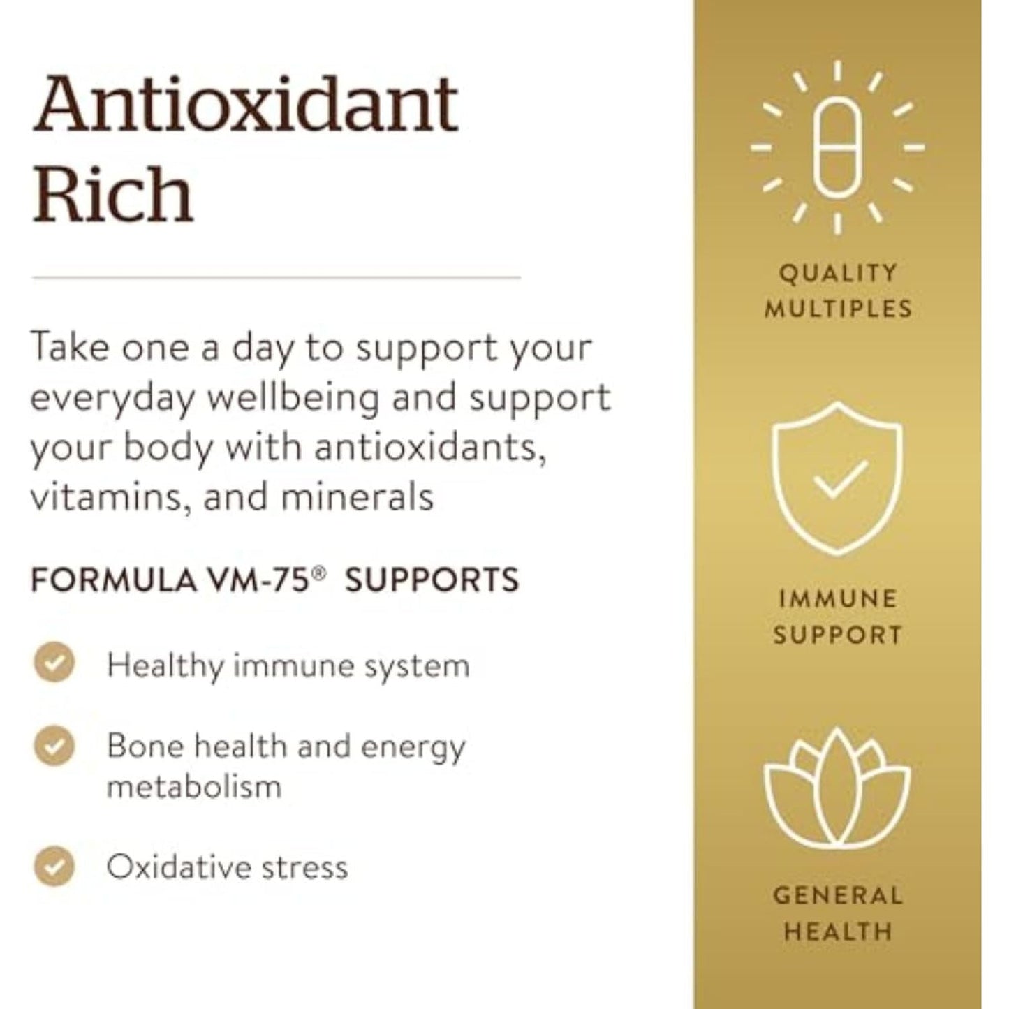 Solgar Formula VM-75, 90 Tablets - Multivitamin with Chelated Minerals - Vitamin A, B6, B12, C, D, E - Biotin, Magnesium, Calcium, Iron, Zinc, - Vegan, Gluten Free, Dairy Free, Kosher - 90 Servings