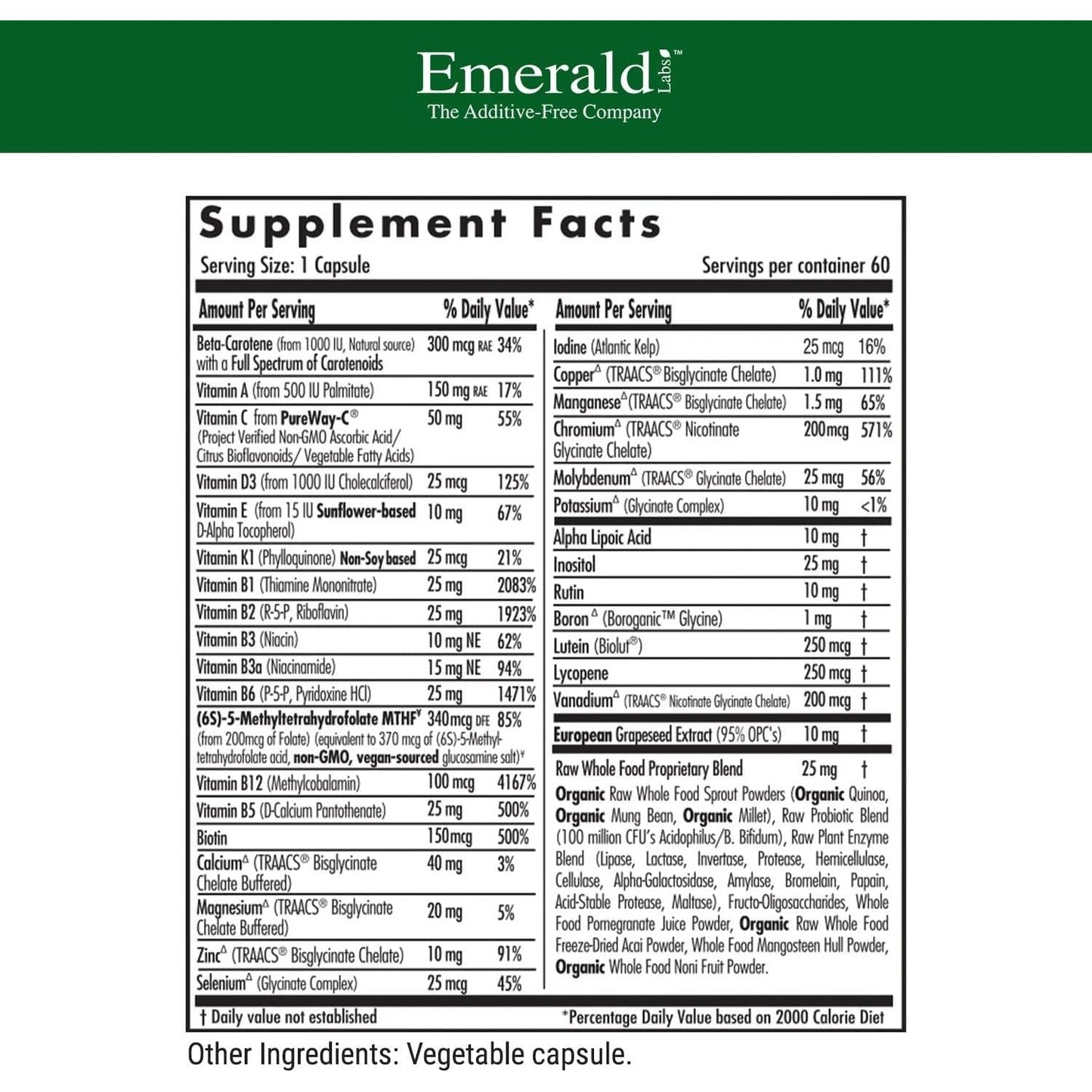 EMERALD LABS Complete 1-Daily Multi - Complete Multivitamin for Immune Support, Bone Health & More* - 60 Vegetable Capsules